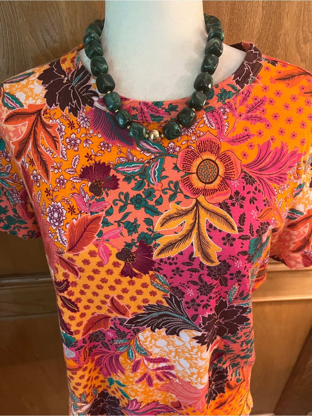 Sz M Loft Orange Vibrant Floral Short-Sleeve Top